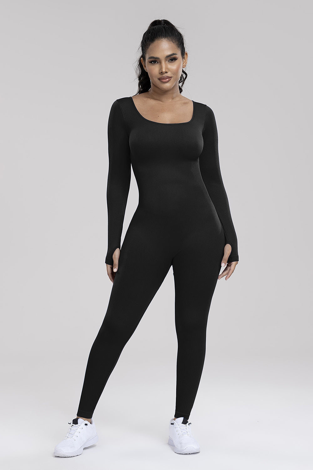 Honeybee Mumford's Square Neck Long Sleeve Active Jumpsuit