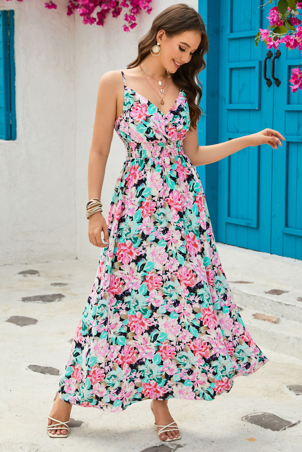 Honeybee Mumford's Floral Spaghetti Strap Surplice Neck Maxi Dress