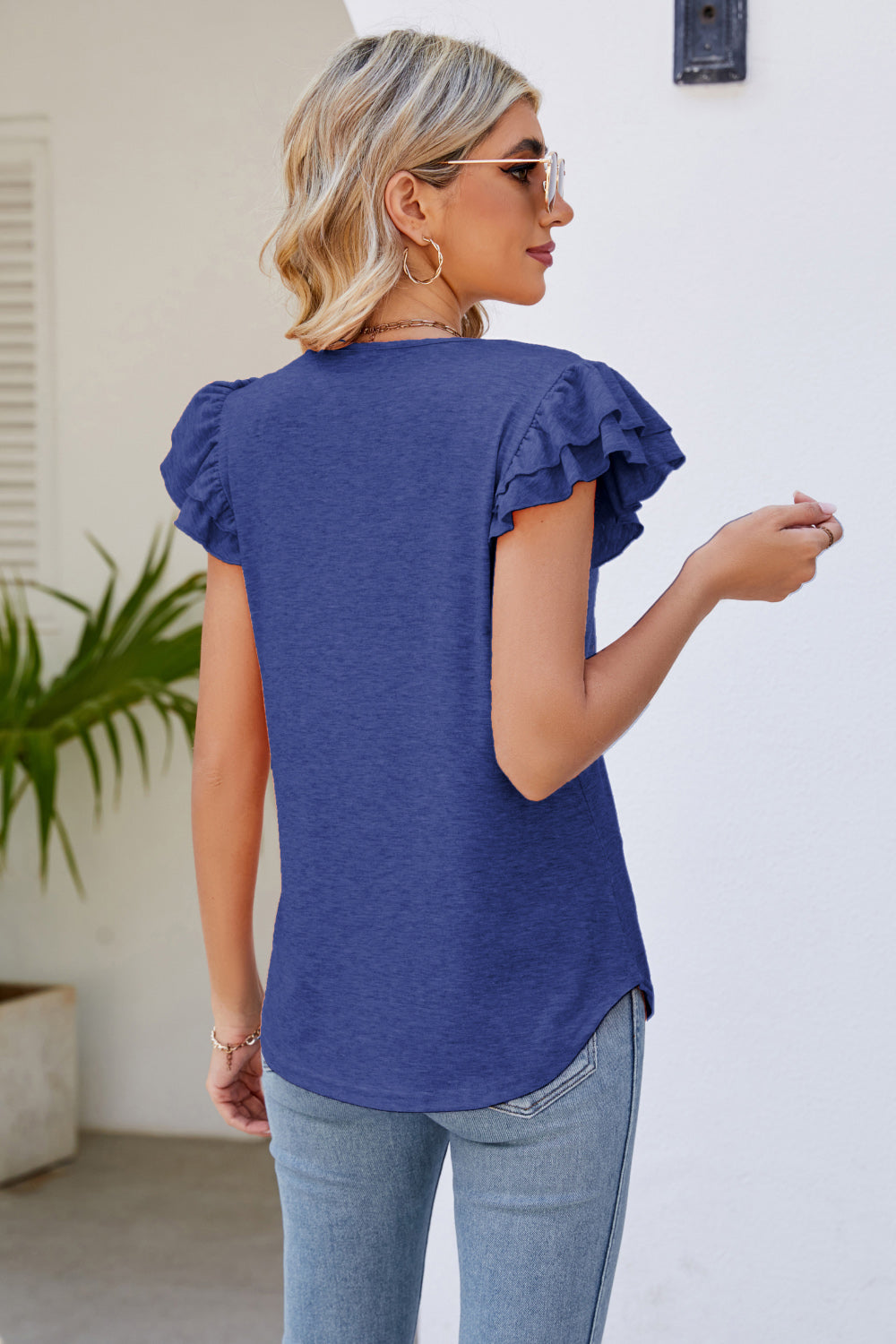 Honeybee Mumford's Smocked Flutter Sleeve V-Neck Top