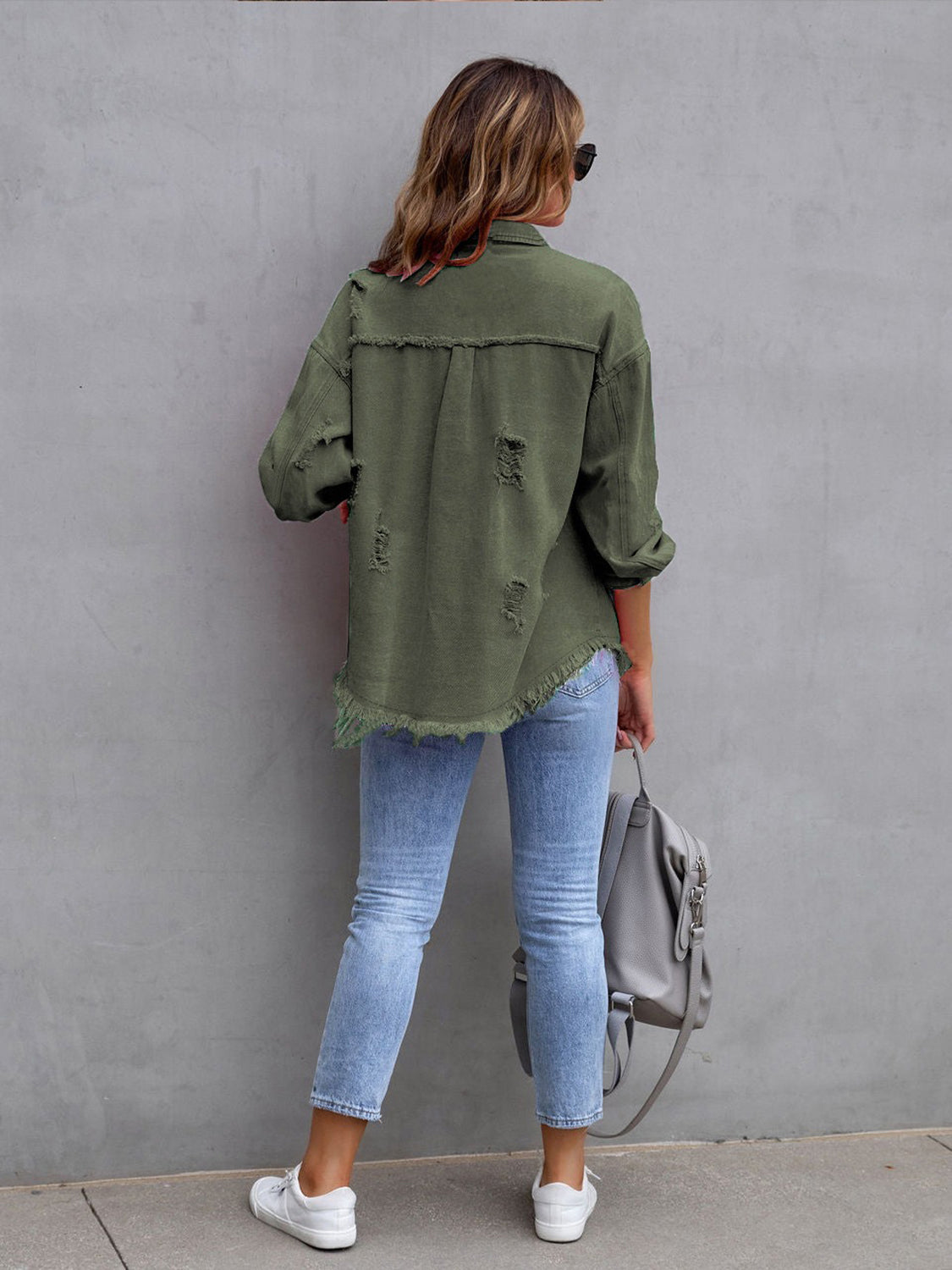 Honeybee Mumford's Distressed Drop Shoulder Denim Jacket