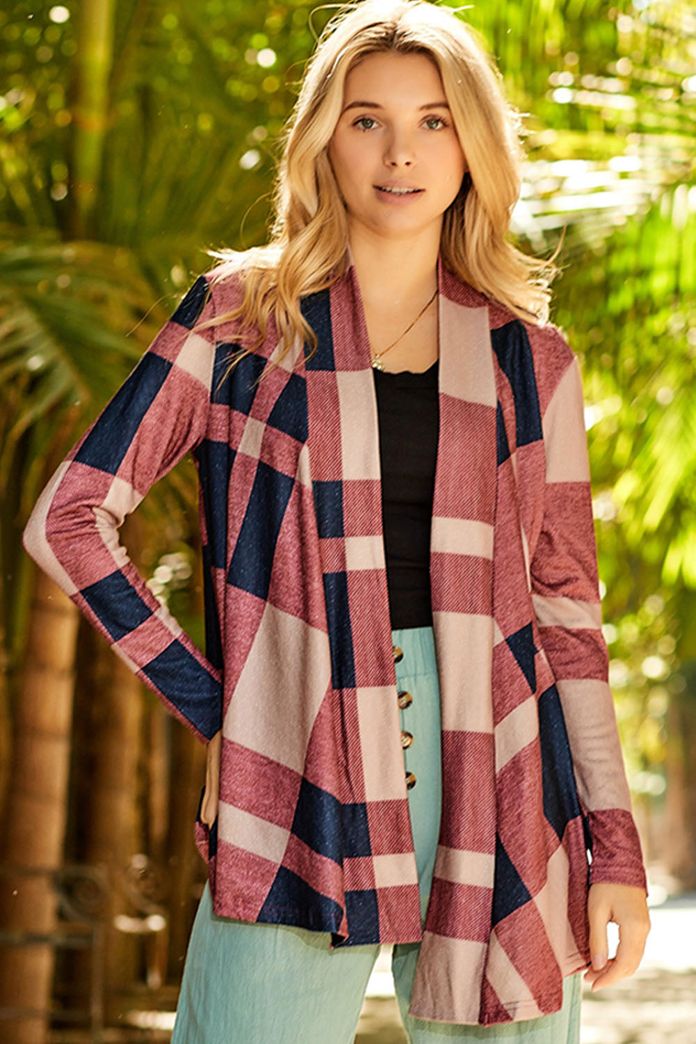 Honeybee Mumford's Plaid Open Front Cardigan