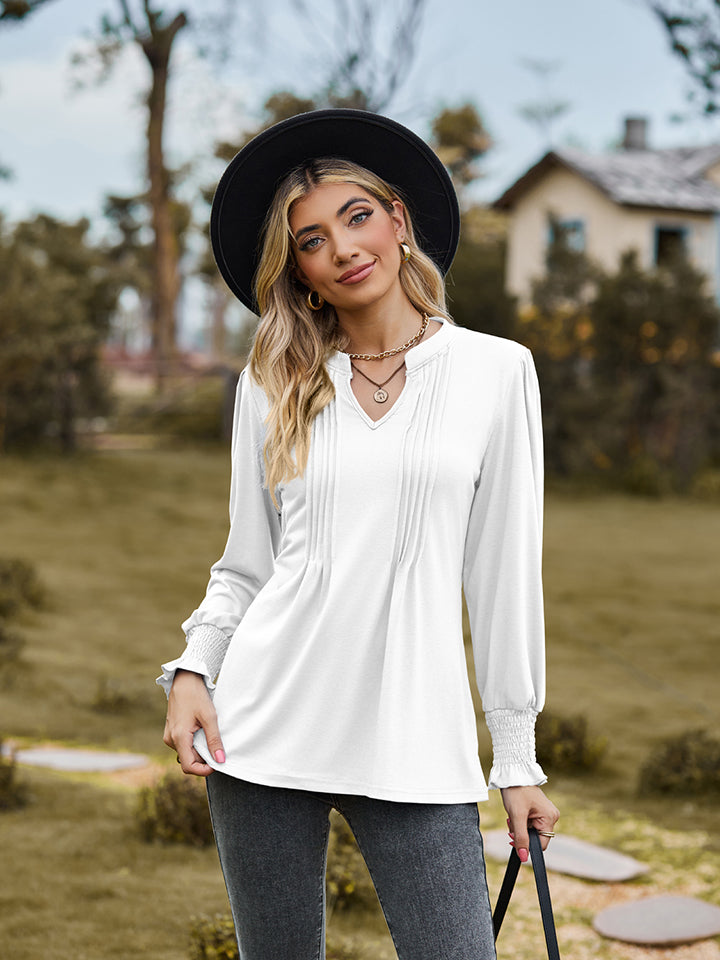 Honeybee Mumford's Notched Neck Flounce Sleeve Blouse