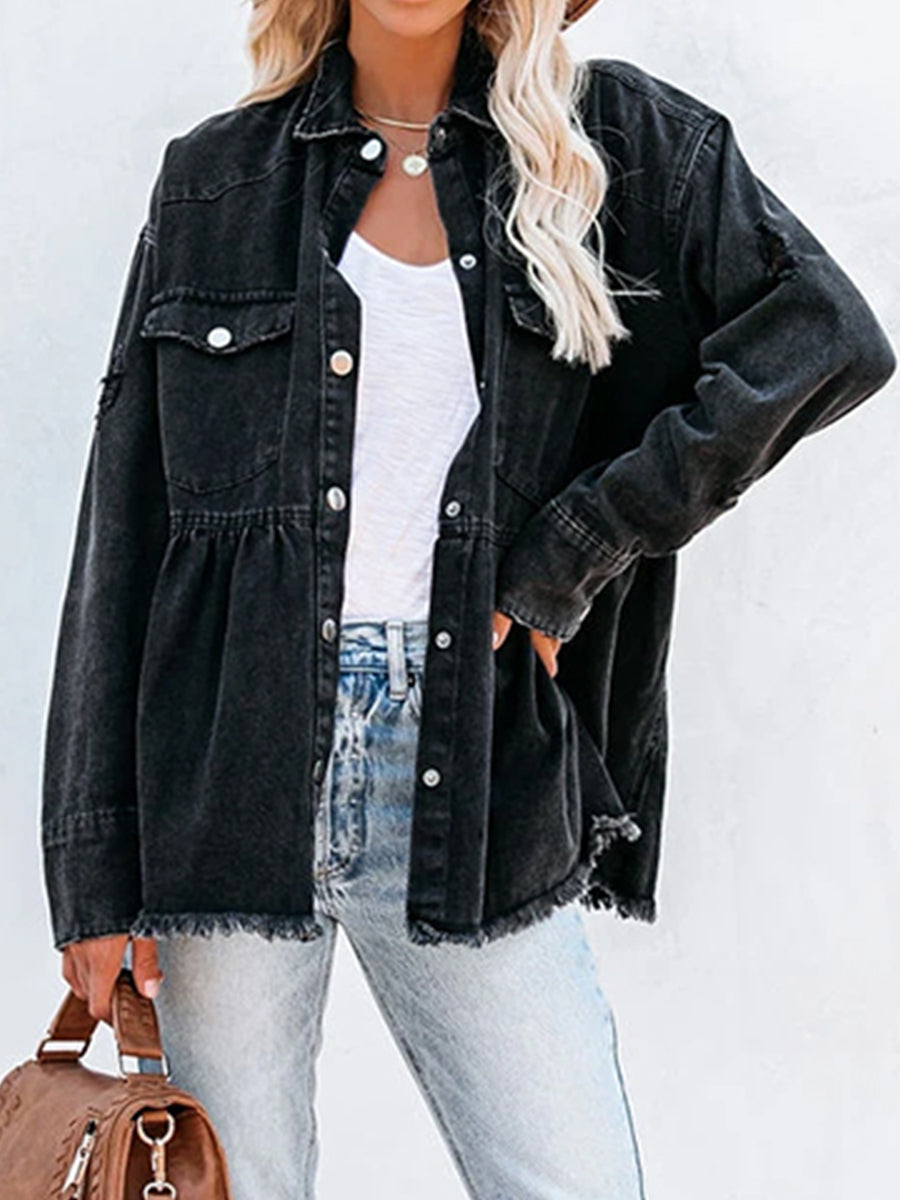 Honeybee Mumford's Raw Hem Distressed Denim Shacket