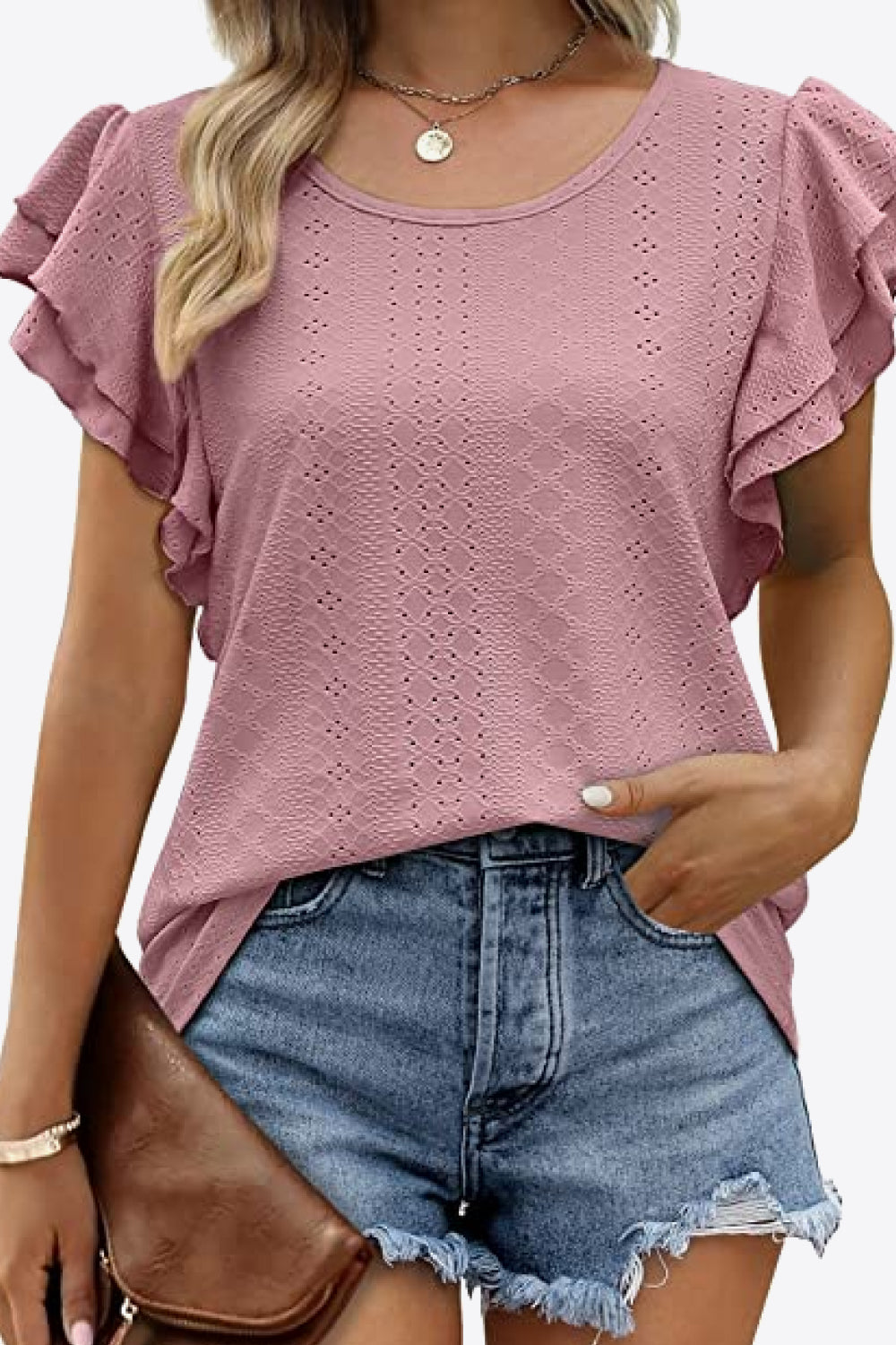 Honeybee Mumford's Round Neck Layered Flutter Sleeve Blouse