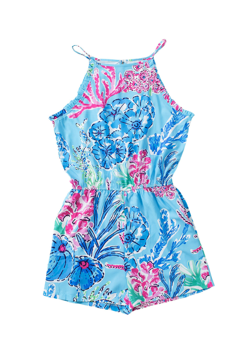 Honeybee Mumford's Floral Print Pocketed Frill Sleeveless Romper