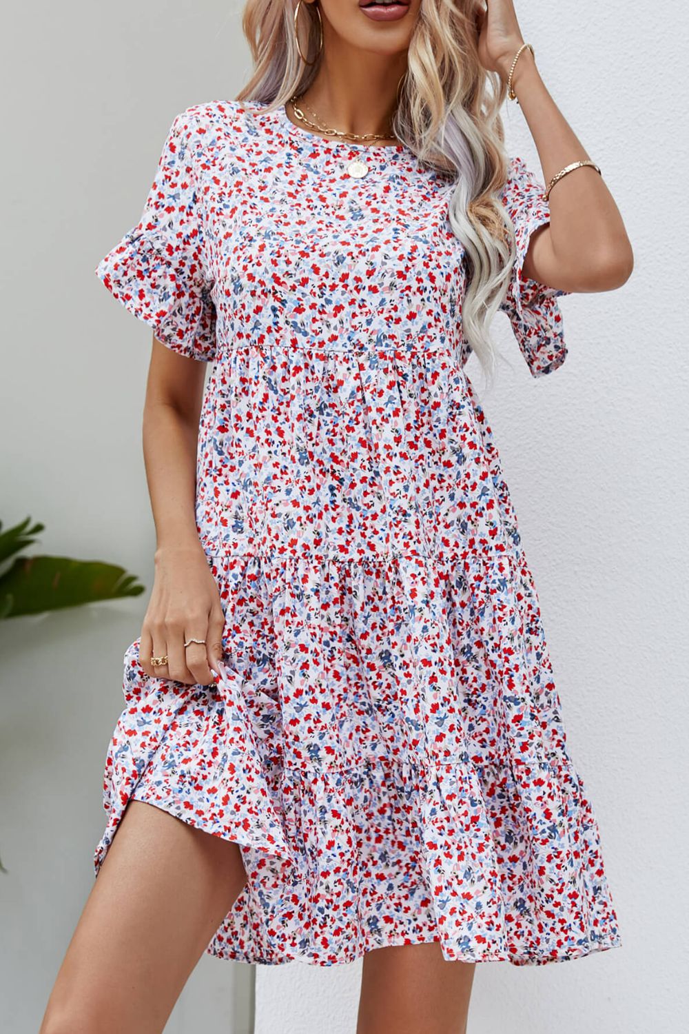 Honeybee Mumford's Floral Flounce Sleeve Tiered Dress