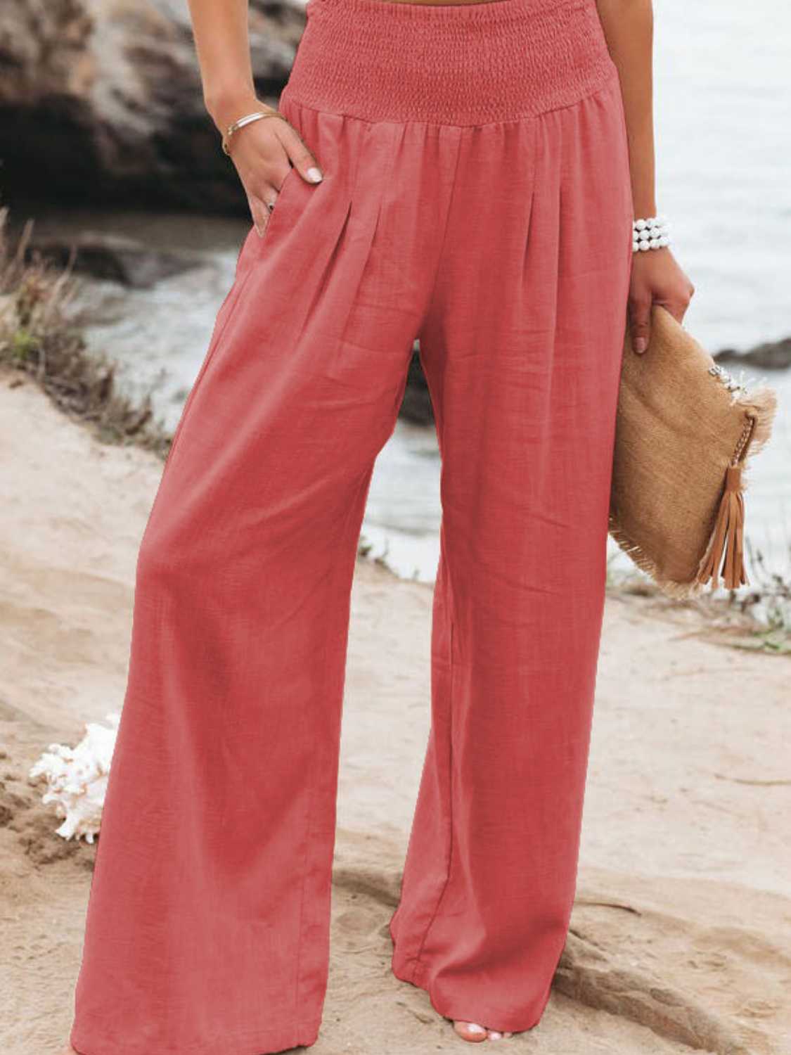 Honeybee Mumford's Full Size Smocked Waist Wide Leg Pants