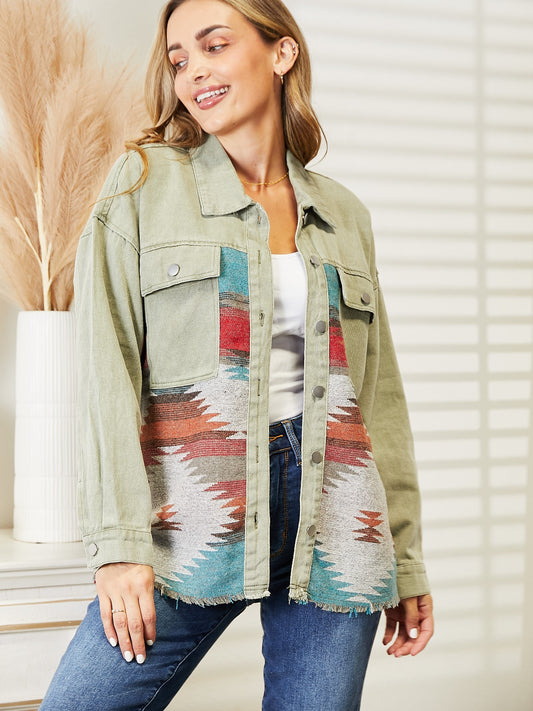 Honeybee Mumford's Dropped Shoulder Long Sleeve Printed Denim Jacket