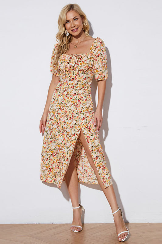 Honeybee Mumford's Floral Tied Square Neck Split Dress