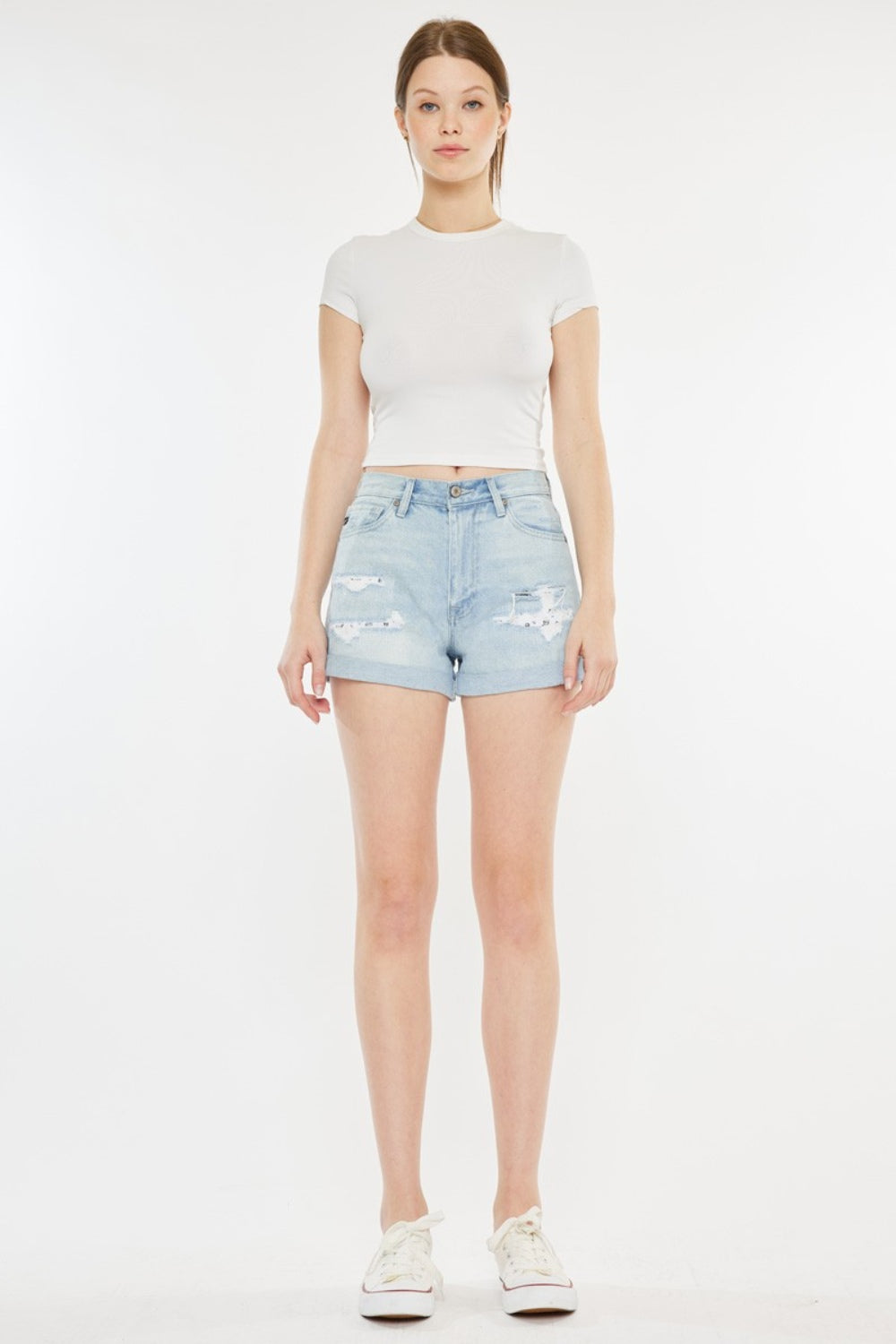 Honeybee Mumford's High Rise Repaired Mom Denim Shorts