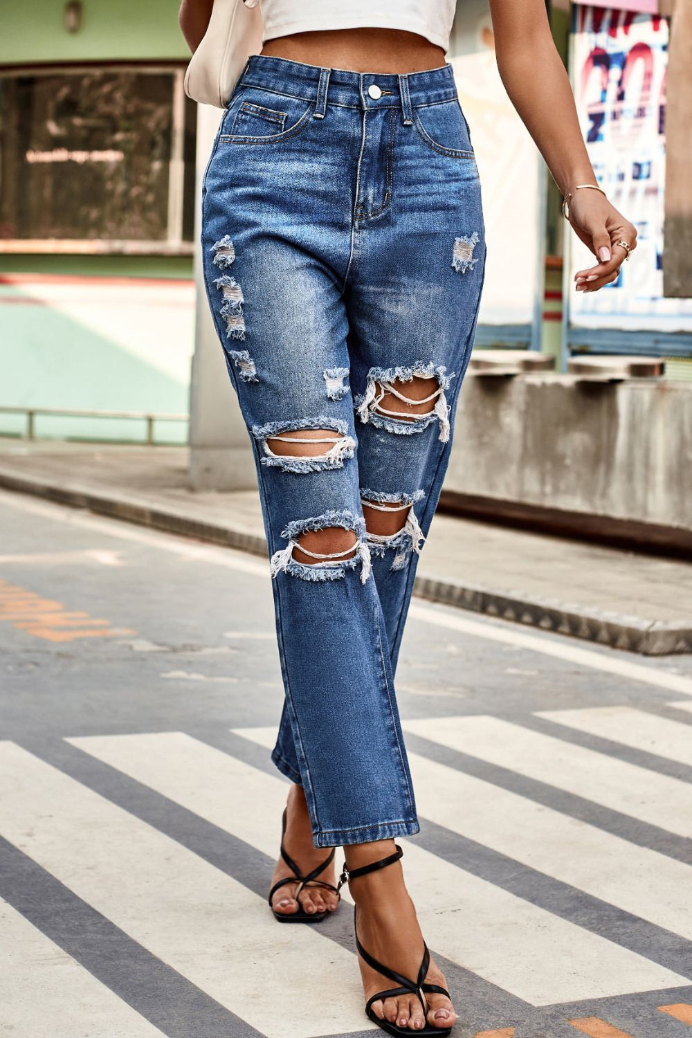 Honeybee Mumford's Distressed High Waist Straight Jeans