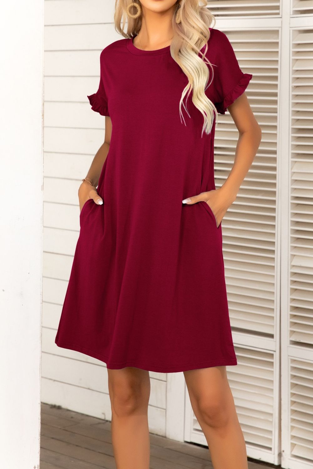 Honeybee Mumford's Flounce Sleeve Round Neck Dress with Pockets