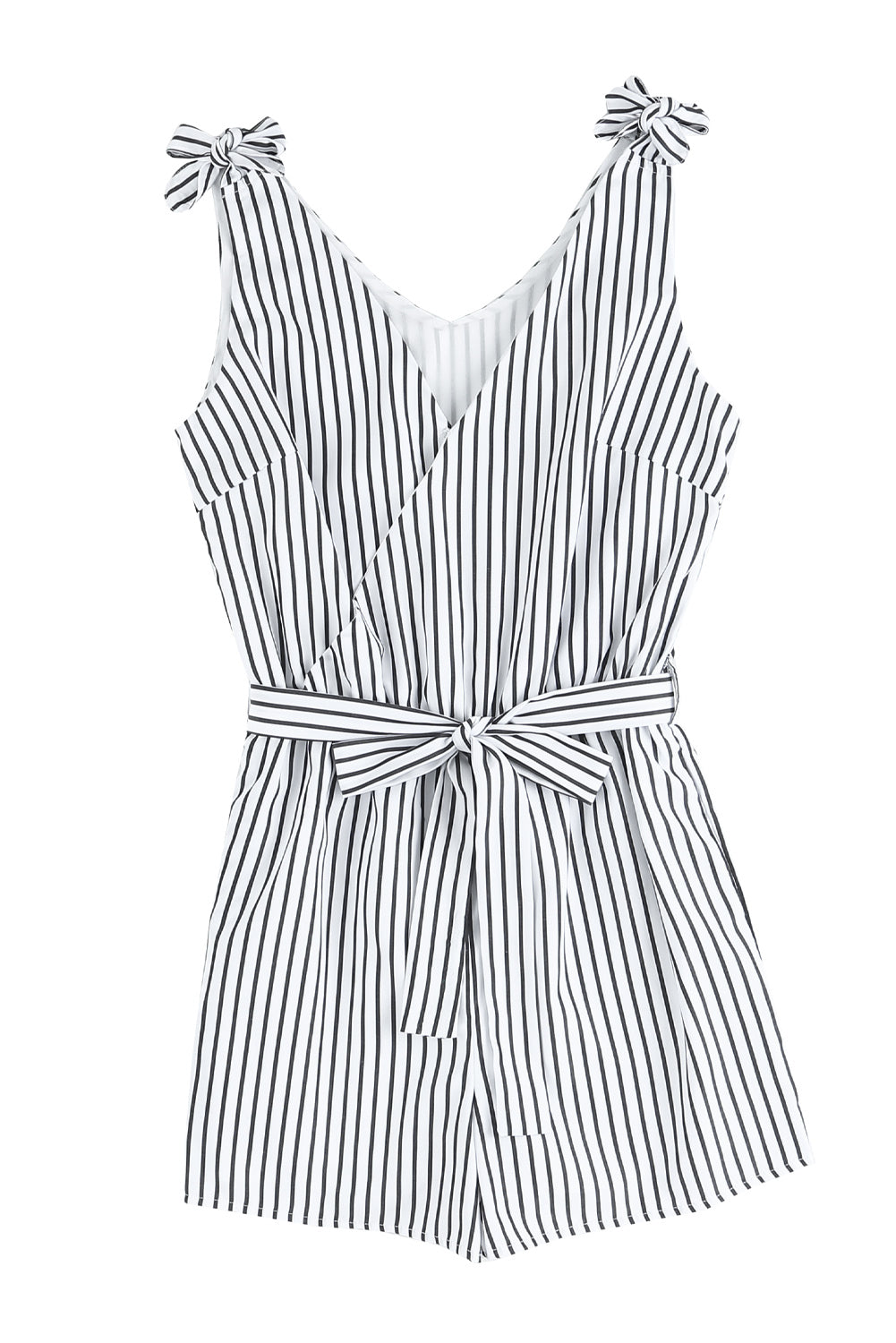 Honeybee Mumford's White Striped Print Wrap Sleeveless Romper