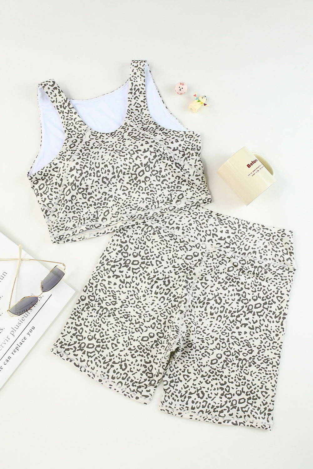 Honeybee Mumford's Apricot Active Leopard Tank and High Waist Shorts Set