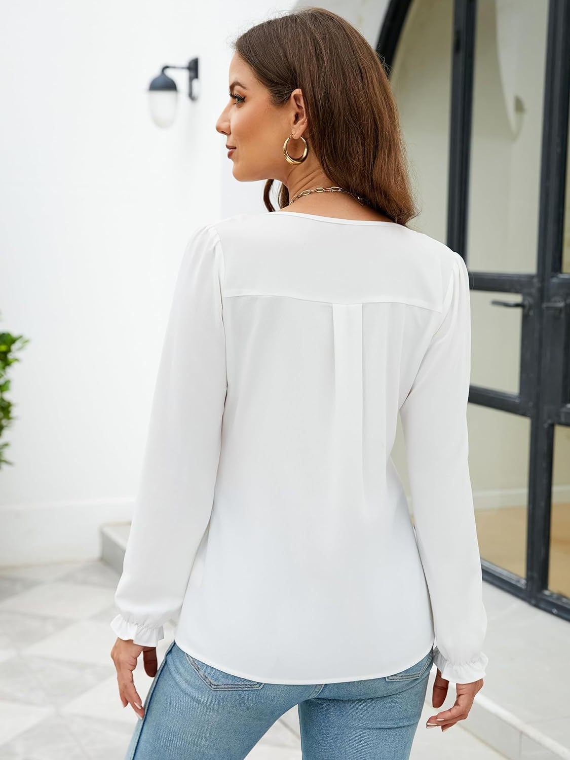 Honeybee Mumford's Notched Flounce Sleeve Blouse