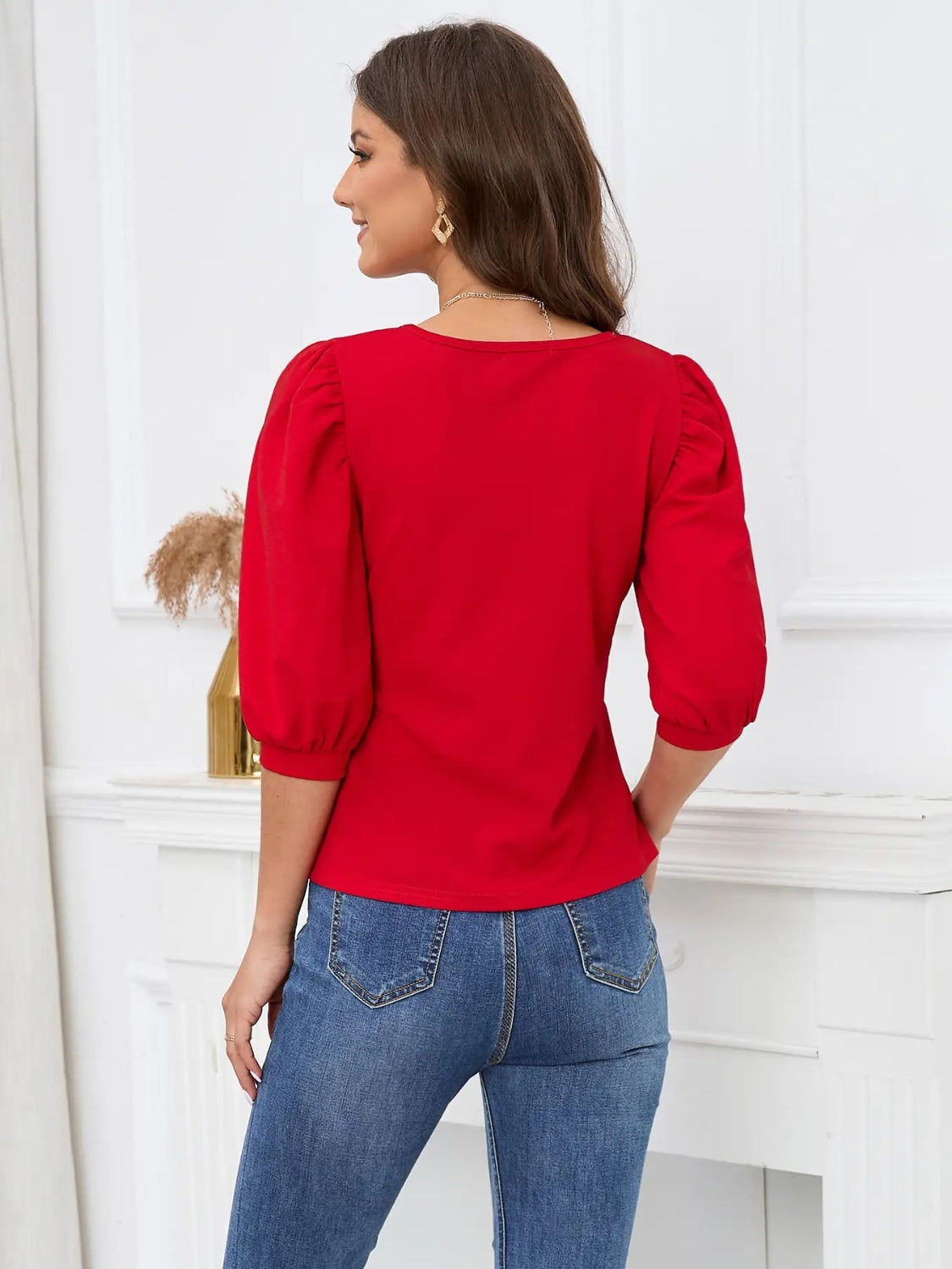 Honeybee Mumford's Square Neck Lantern Sleeve Blouse