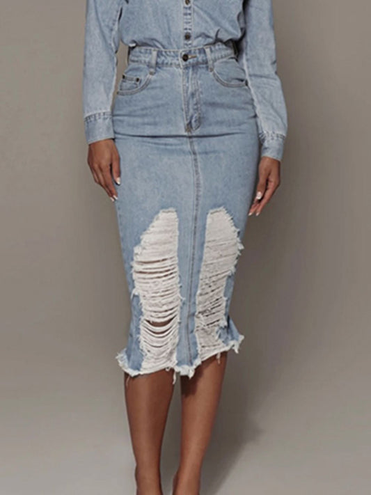 Honeybee Mumford's Distressed Slit Denim Skirt