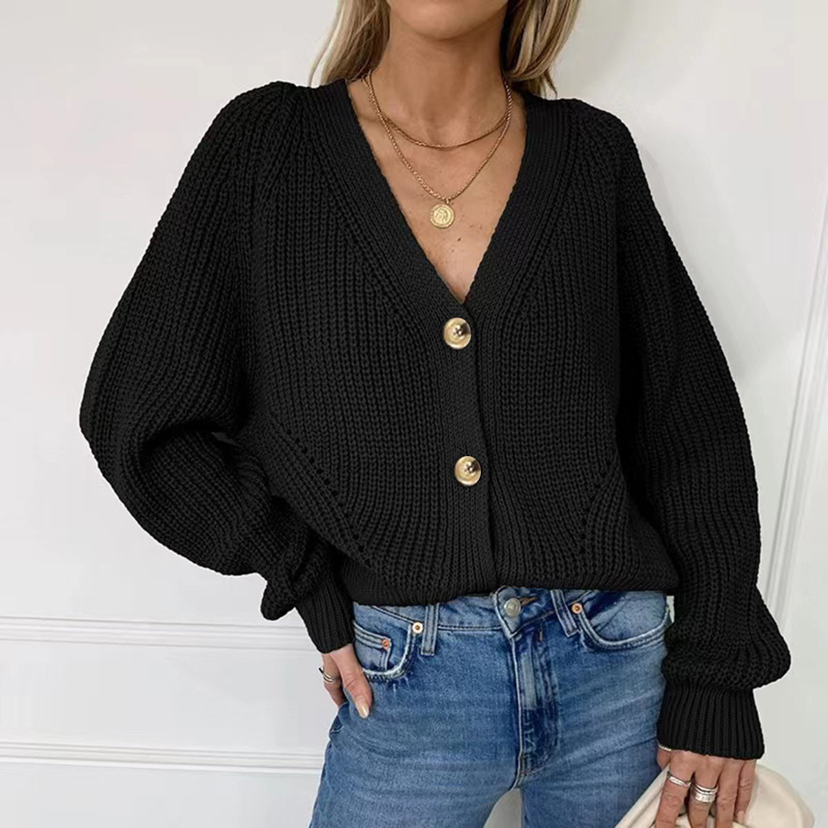 Honeybee Mumford's Button Up V-Neck Long Sleeve Cardigan