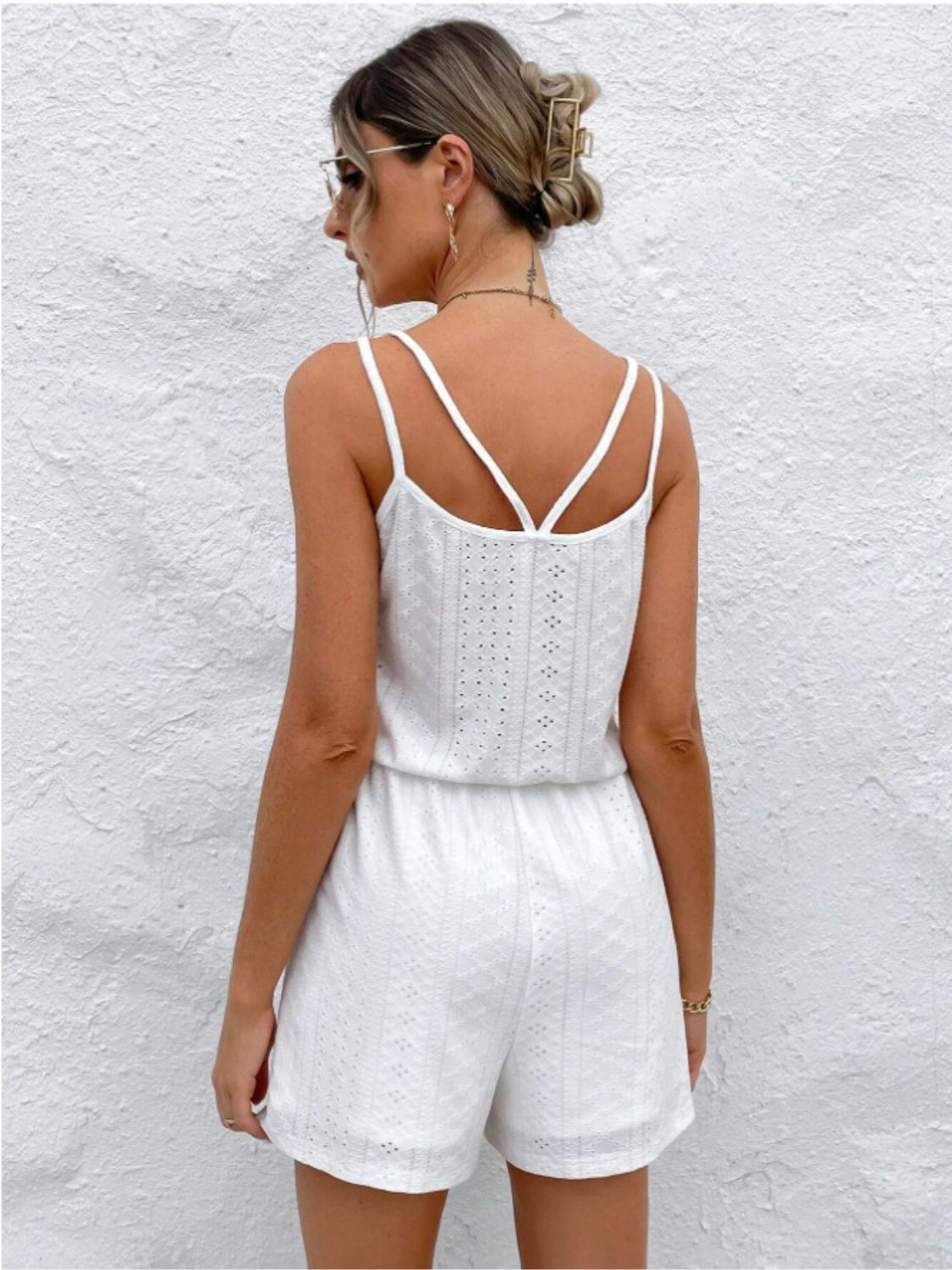 Honeybee Mumford's Eyelet Scoop Neck Double Spaghetti Straps Romper