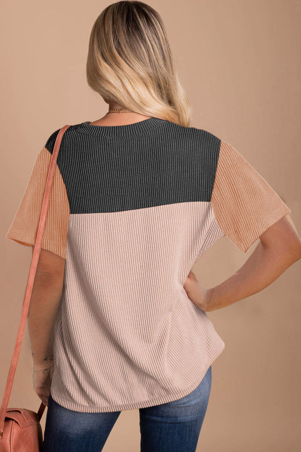 Honeybee Mumford's Black Rib Textured Colorblock T Shirt