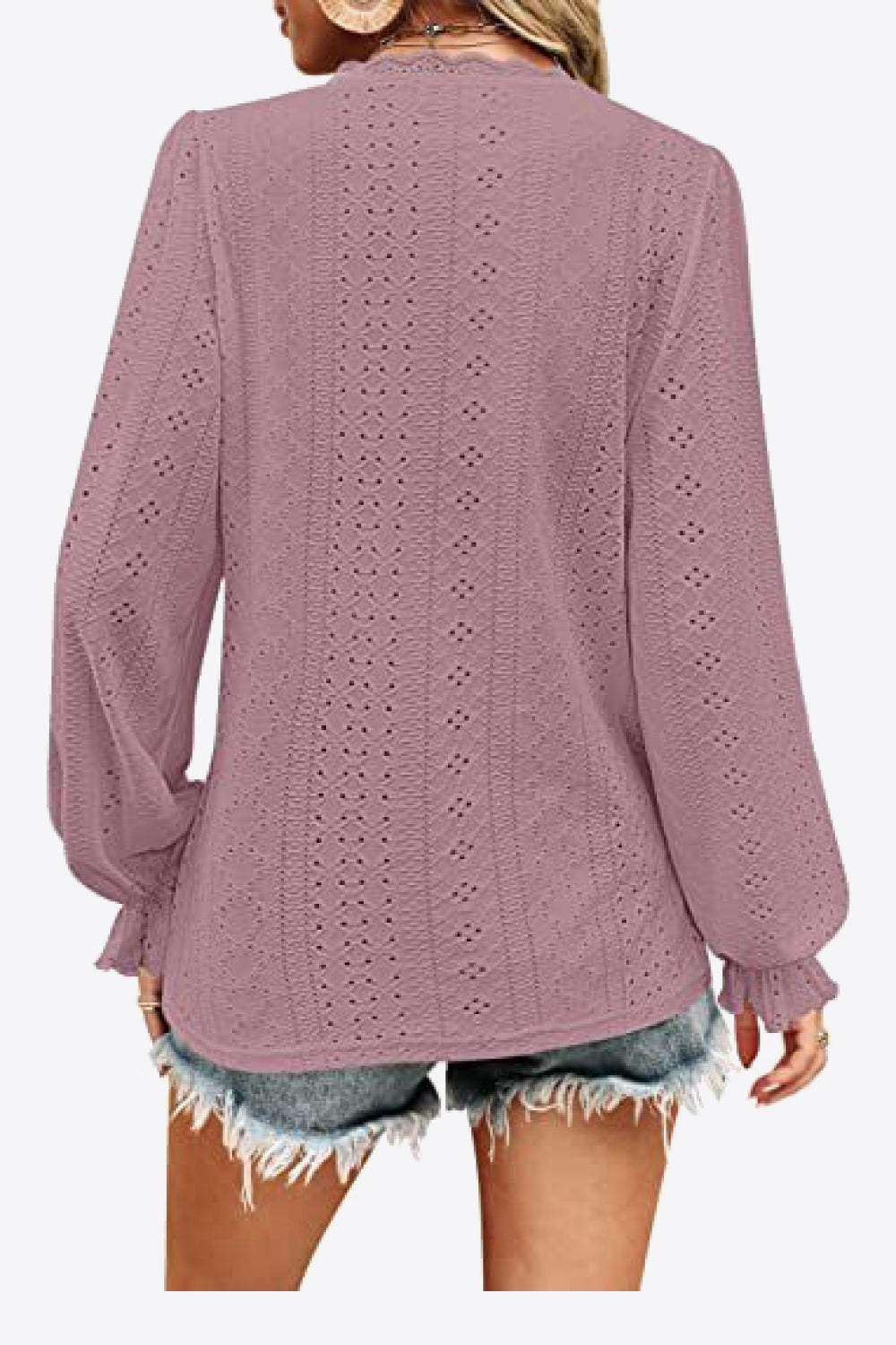 Honeybee Mumford's Eyelet V-Neck Flounce Sleeve Blouse