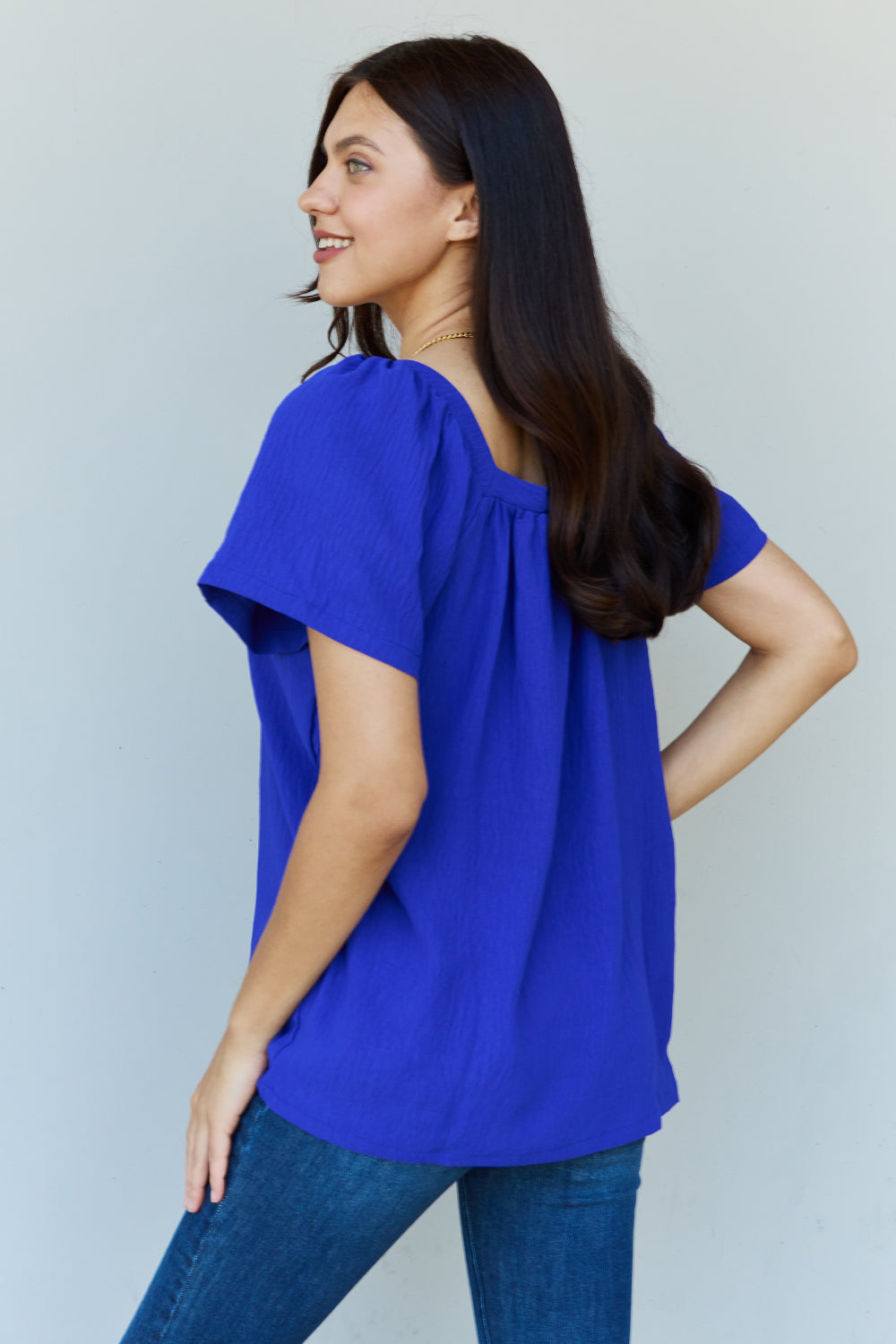 Honeybee Mumford's Keep Me Close Square Neck Short Sleeve Blouse in Royal