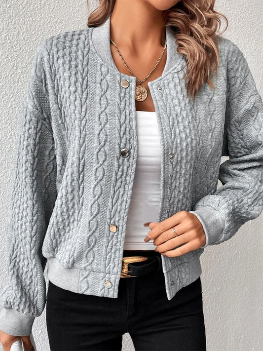 Honeybee Mumford's Cable-Knit Snap Down Long Sleeve Jacket