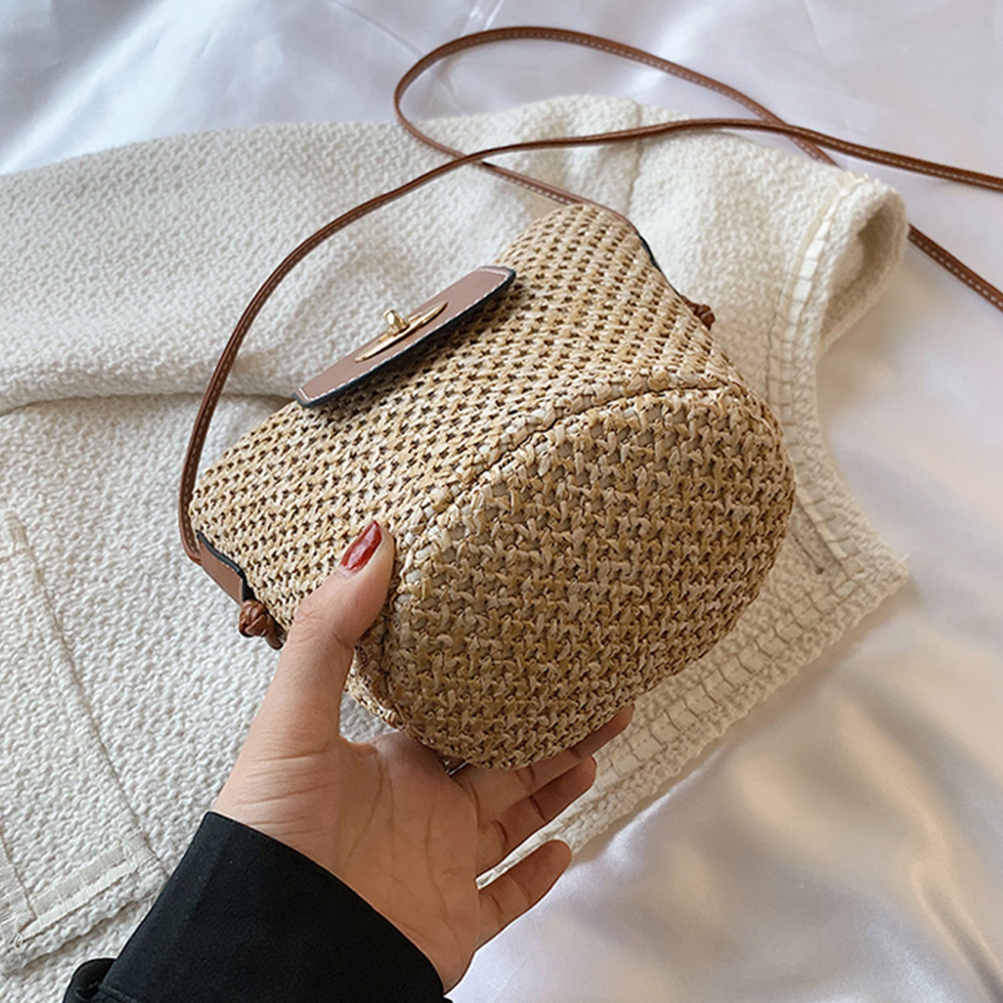 Honeybee Mumford's Straw Braided Crossbody Bag