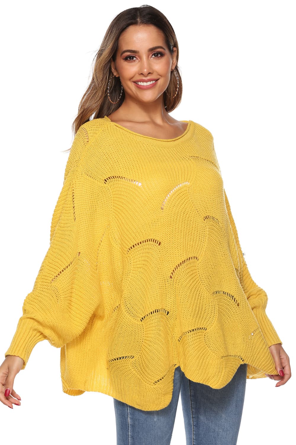 Honeybee Mumford's Round Neck Long Sleeve Openwork Sweater