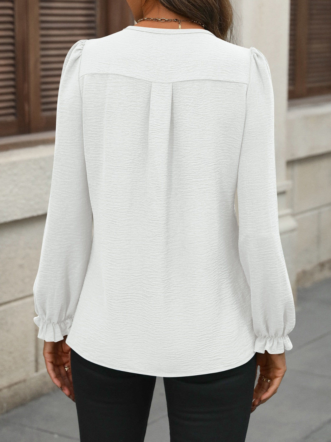 Honeybee Mumford's Notched Flounce Sleeve Blouse