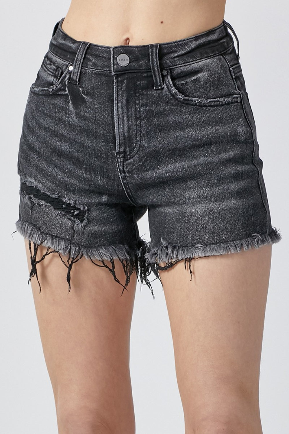 Honeybee Mumford's Raw Hem Denim Shorts with Pockets