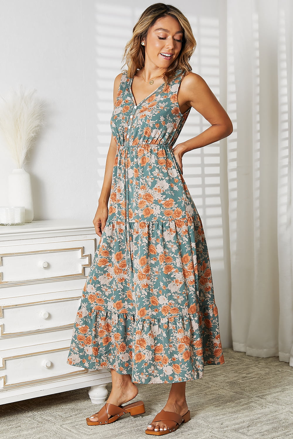 Honeybee Mumford's Floral V-Neck Tiered Sleeveless Dress