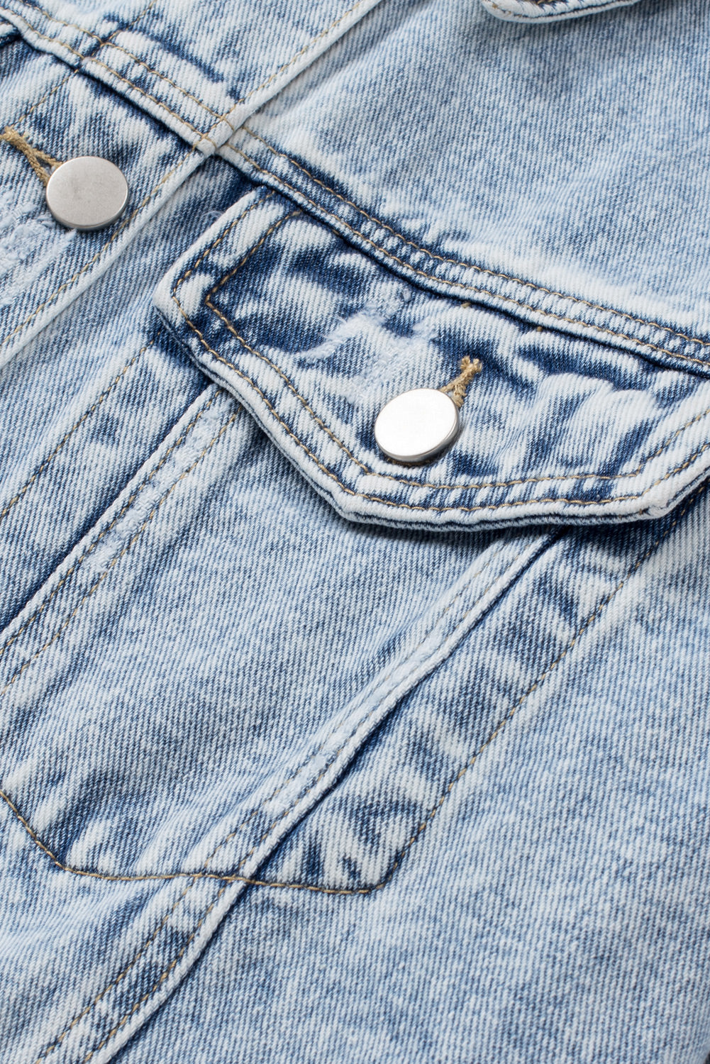 Honeybee Mumford's Blue Lapel Distressed Raw Hem Buttons Denim Jacket