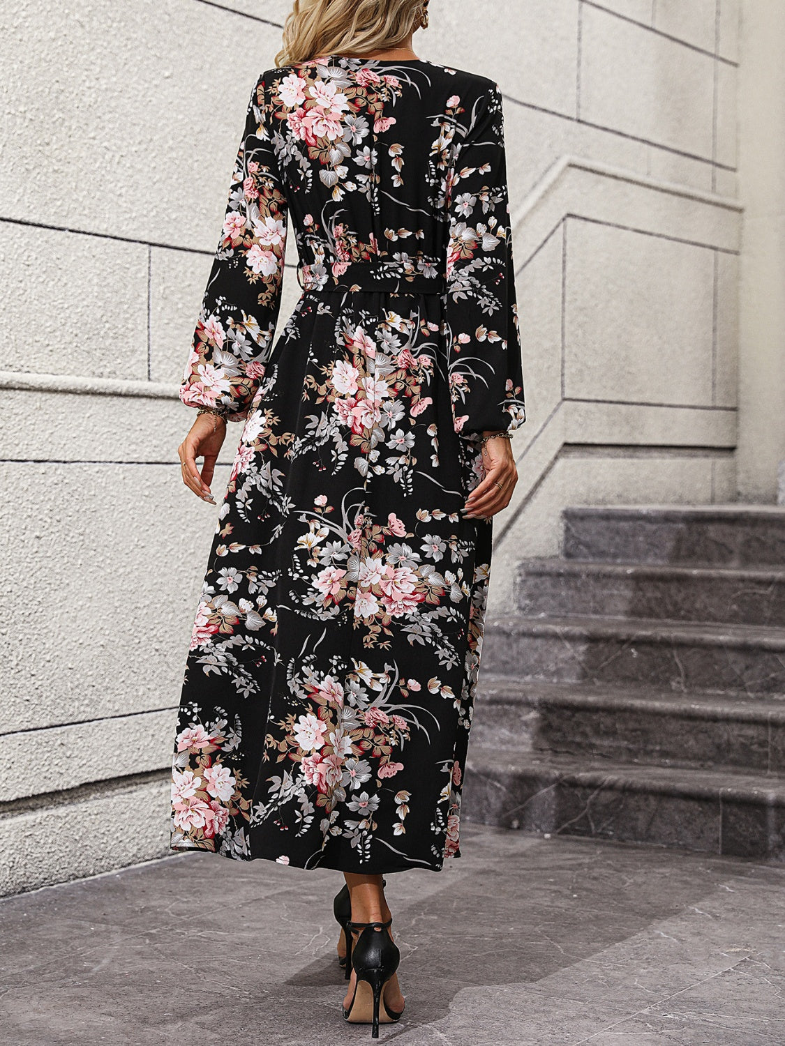 Honeybee Mumford's Floral Long Sleeve Surplice Neck Dress