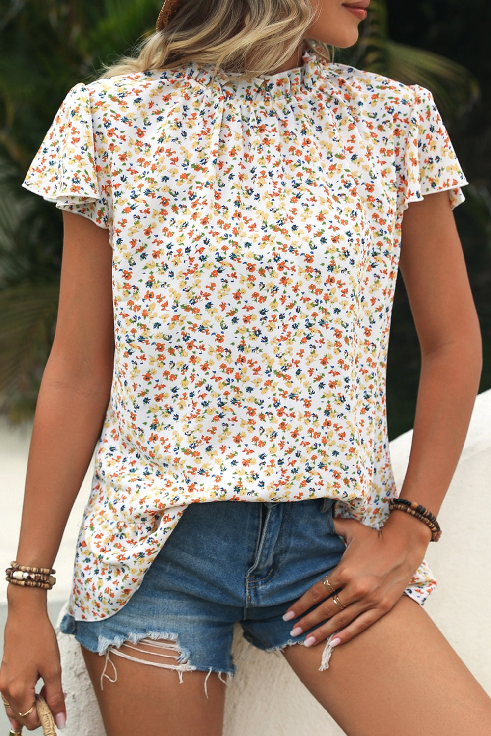 Honeybee Mumford's Ditsy Floral Mock Neck Short Sleeve T-Shirt