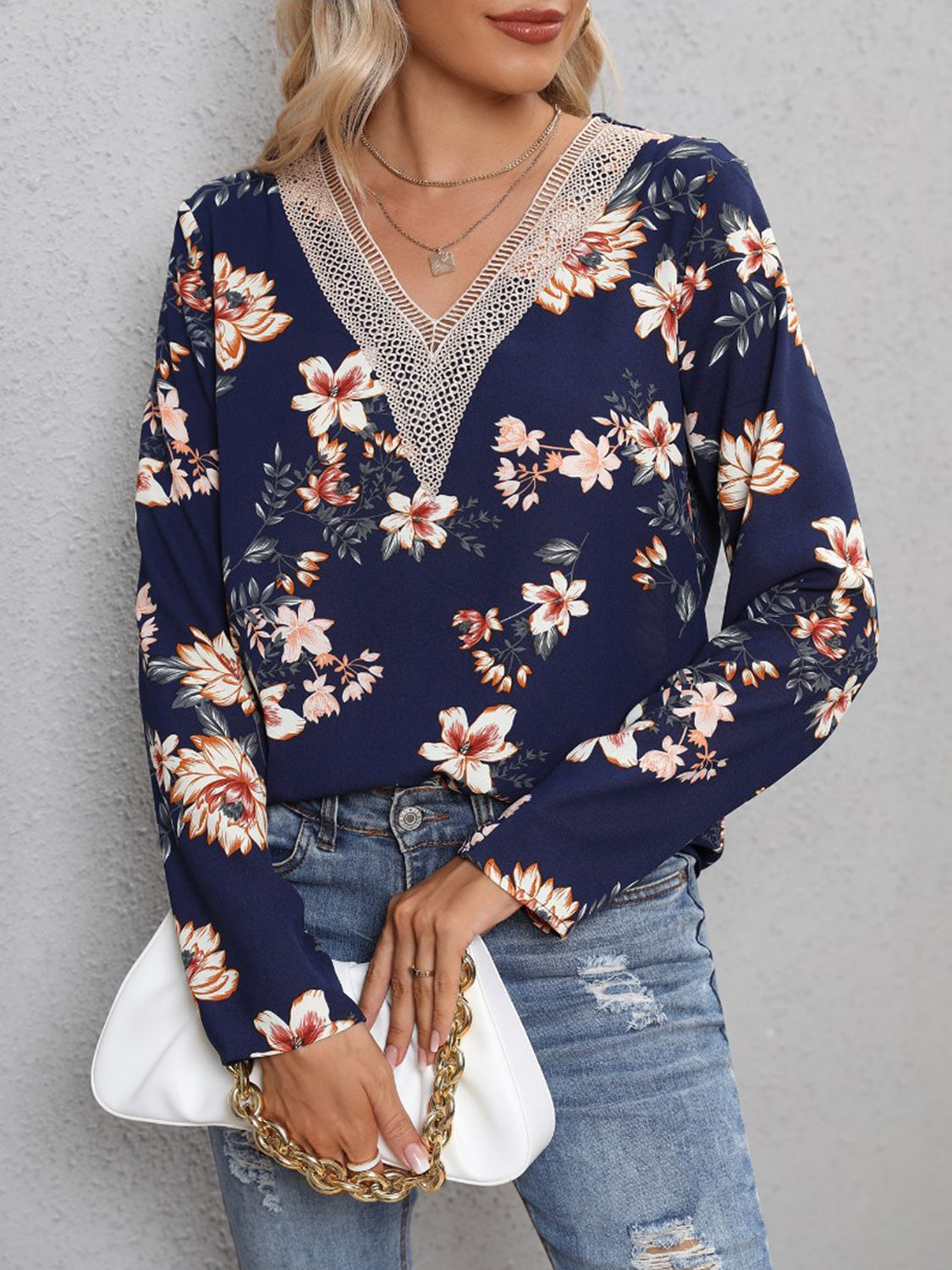 Honeybee Mumford's Printed V-Neck Long Sleeve Blouse