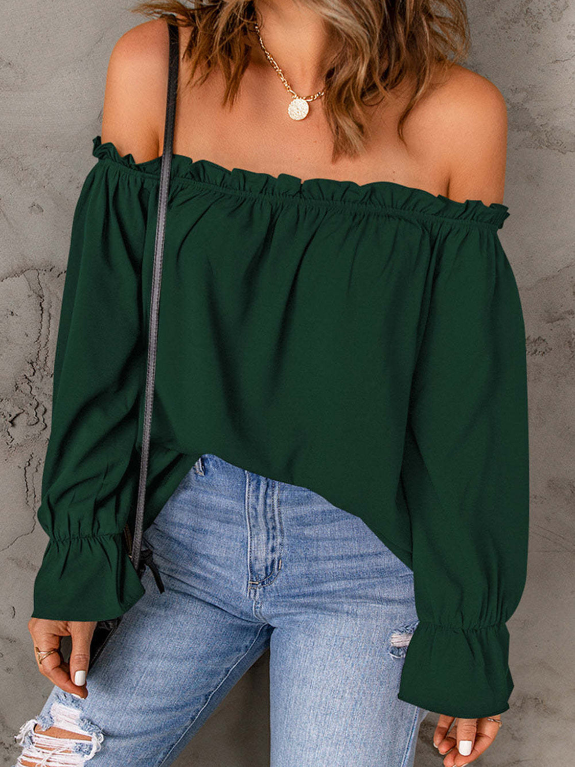 Honeybee Mumford's Off-Shoulder Flounce Sleeve Blouse