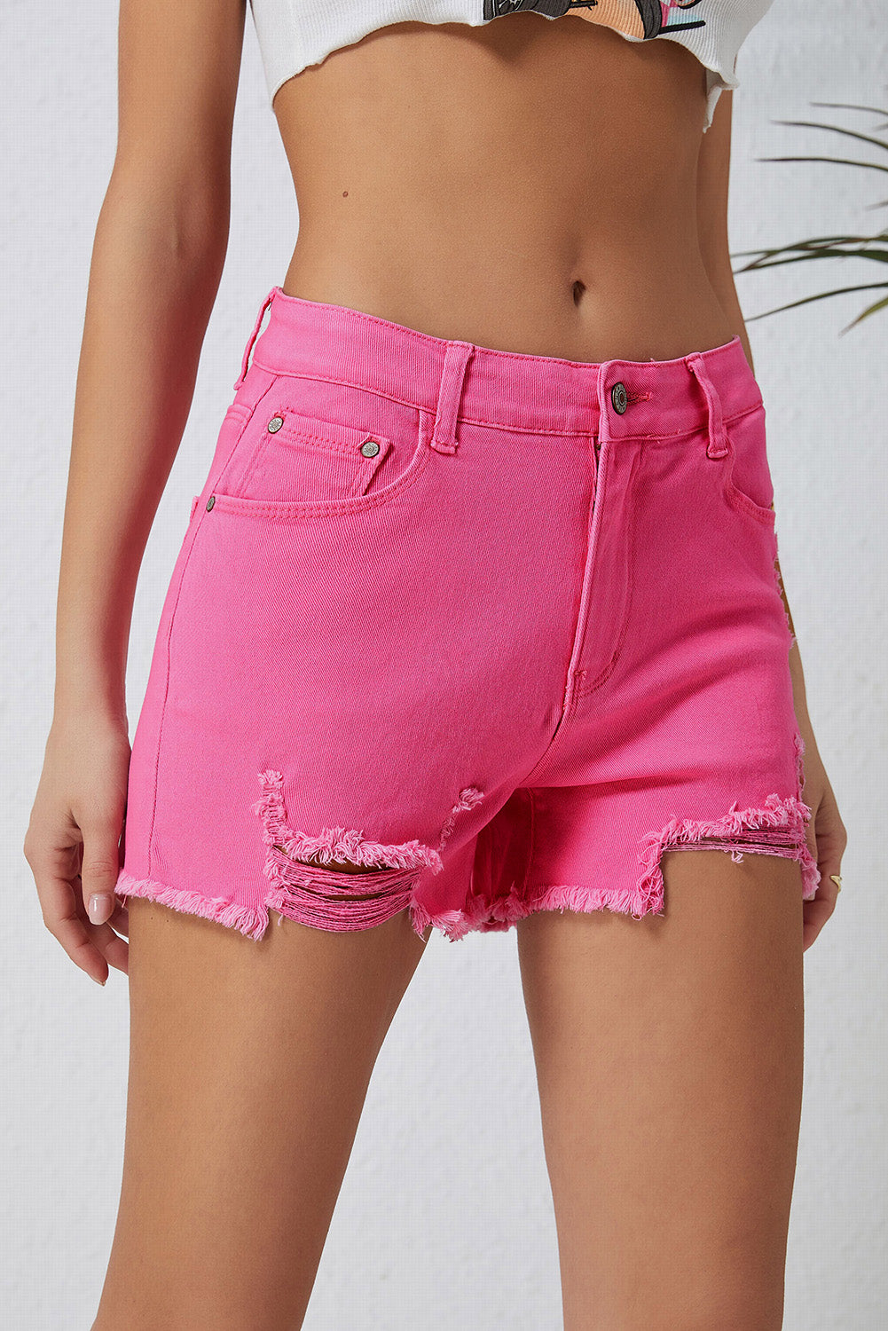 Honeybee Mumford's Rose Distressed Slim Fit High Waist Denim Shorts