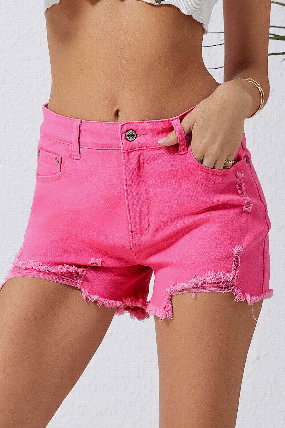 Honeybee Mumford's Rose Distressed Slim Fit High Waist Denim Shorts