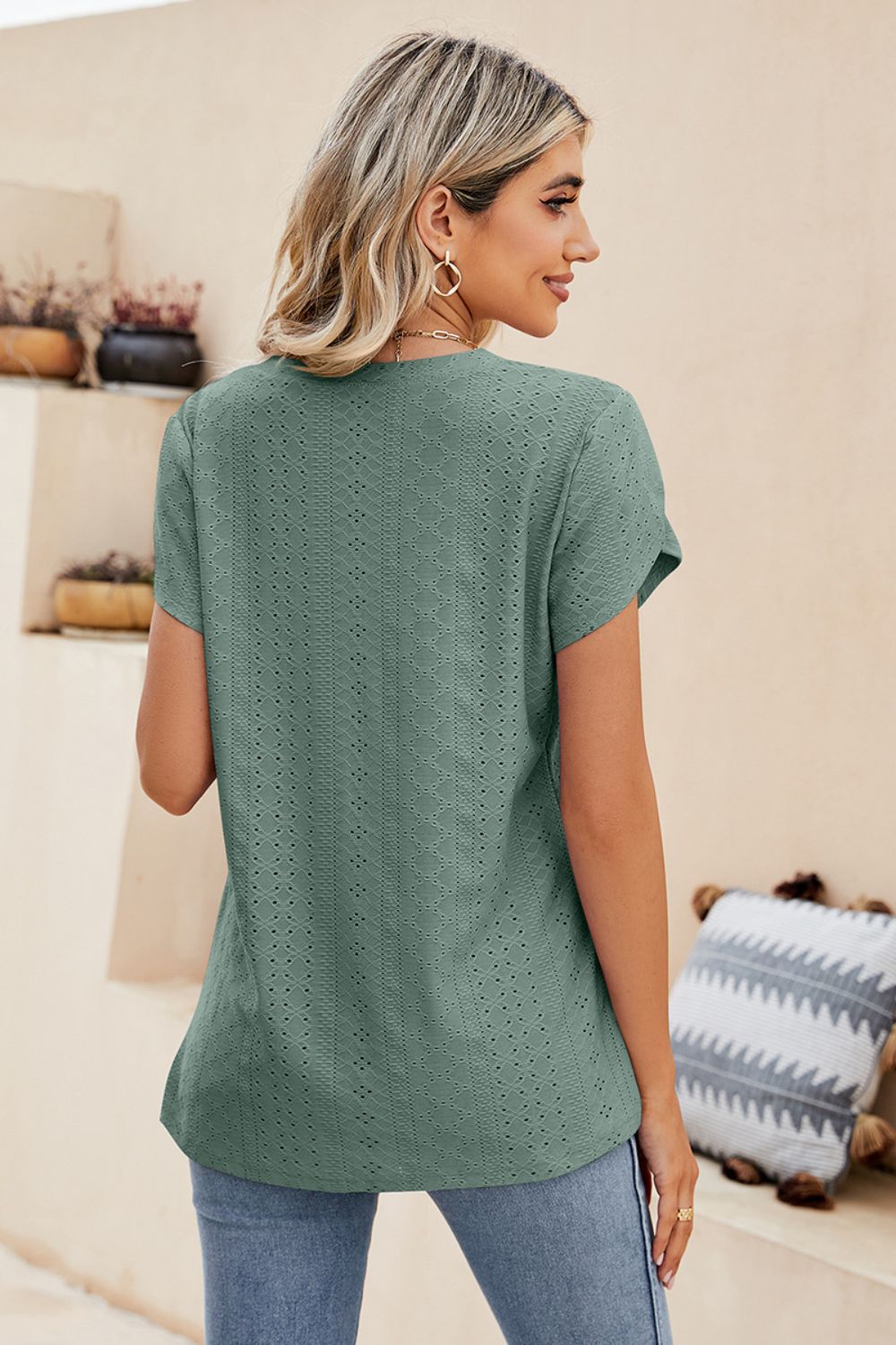 Honeybee Mumford's Eyelet Petal Sleeve V-Neck Knit Top