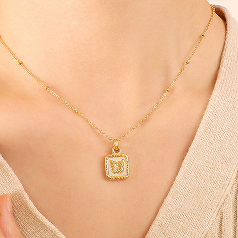 Honeybee Mumford's Butterfly Square Pendant Necklace in gold , sliver