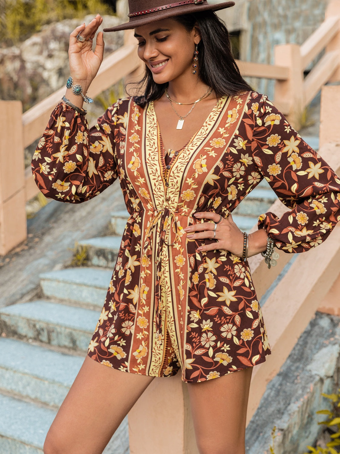 Honeybee Mumford's V-Neck Long Sleeve Romper