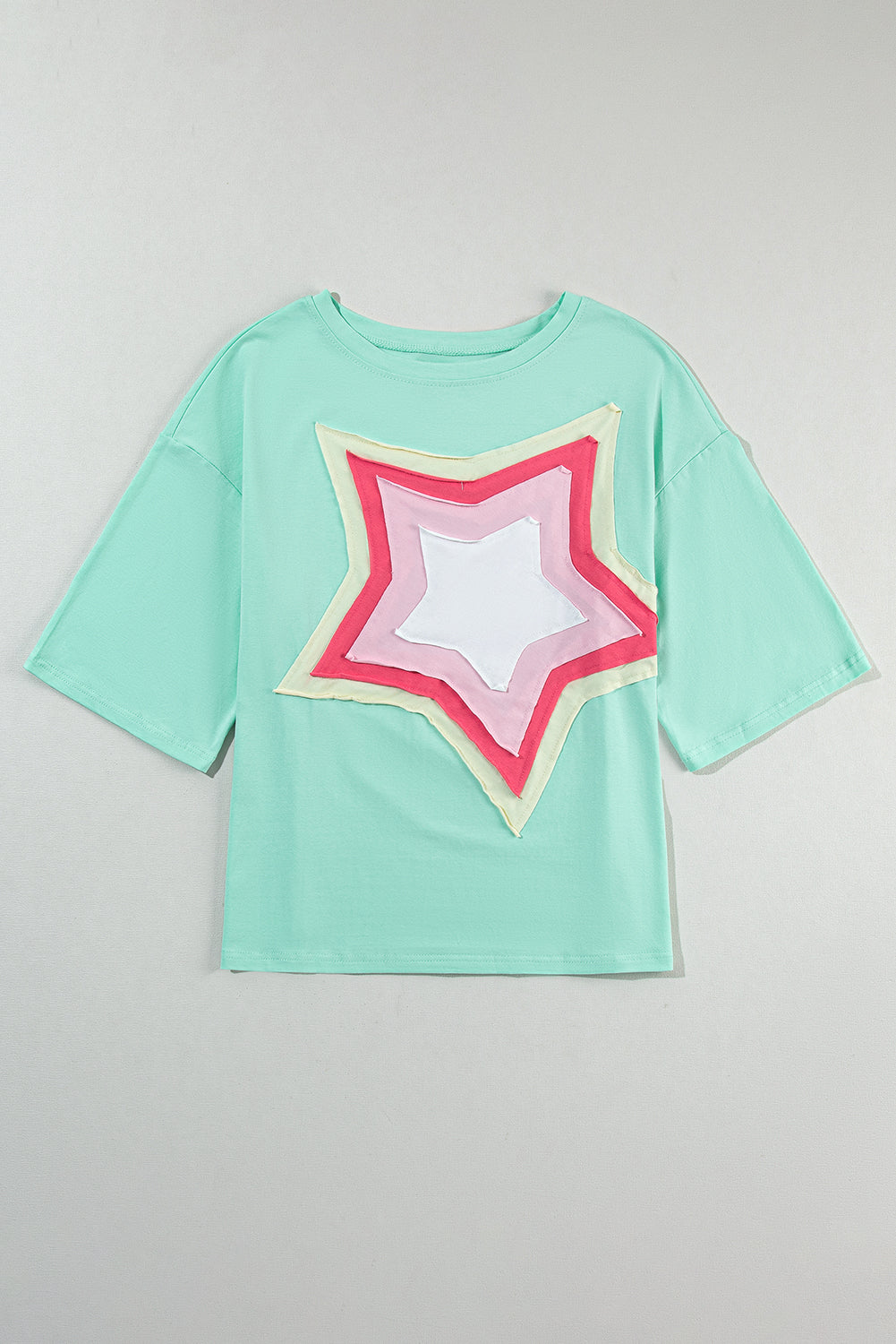 Honeybee Mumford's Moonlight Jade Colorblock Star Patched Half Sleeve Oversized Tee