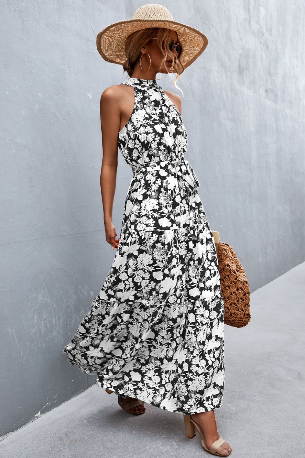 Honeybee Mumford's Printed Sleeveless Tie Waist Maxi Dress