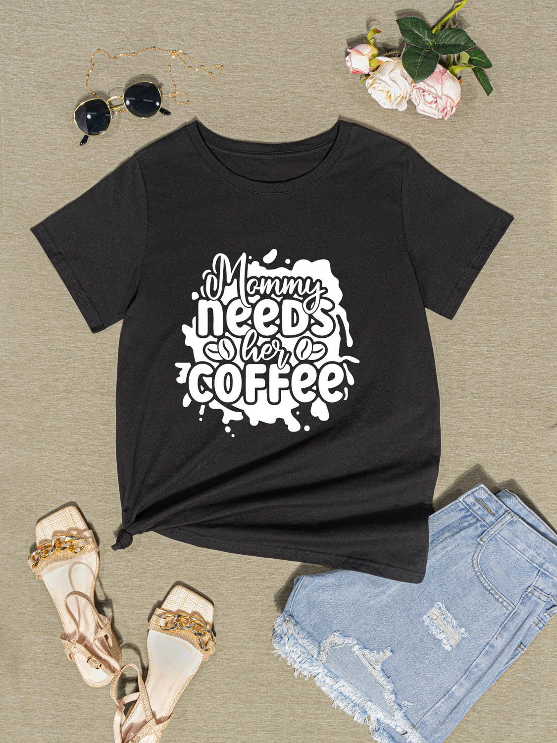 Honeybee Mumford's MOMMY NEEDS HER COFFEE Round Neck T-Shirt