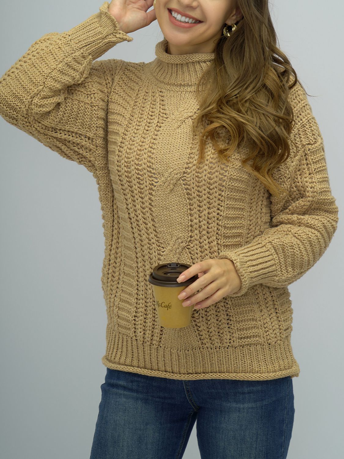 Honeybee Mumford's Cable-Knit Mock Neck Sweater