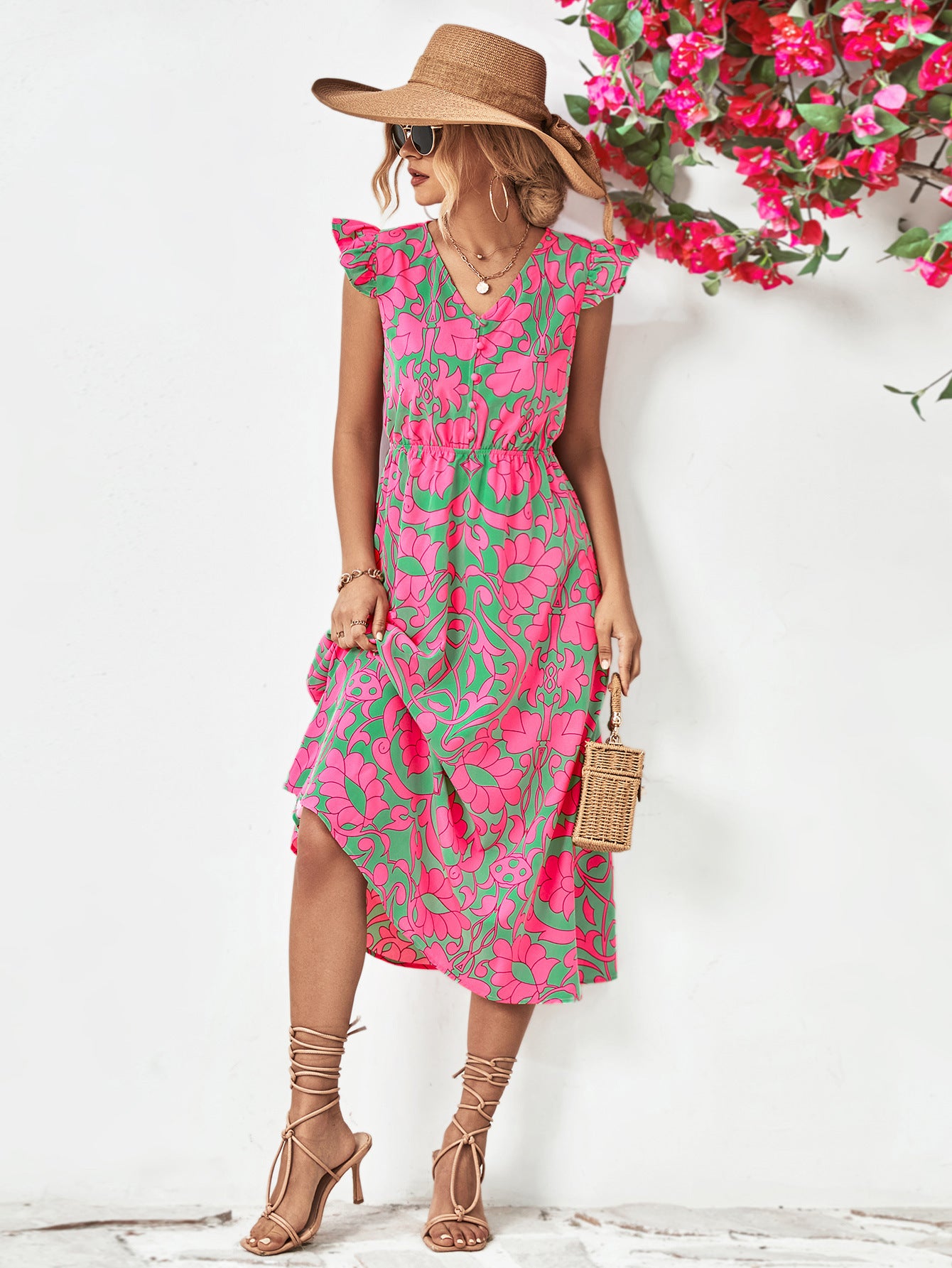 Honeybee Mumford's Floral V-Neck Cap Sleeve Dress