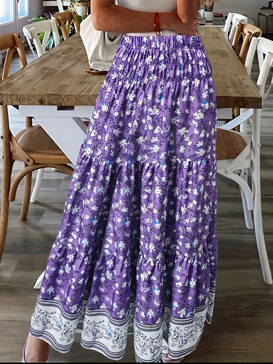 Honeybee Mumford's Full Size Tiered Printed Elastic Waist Skirt