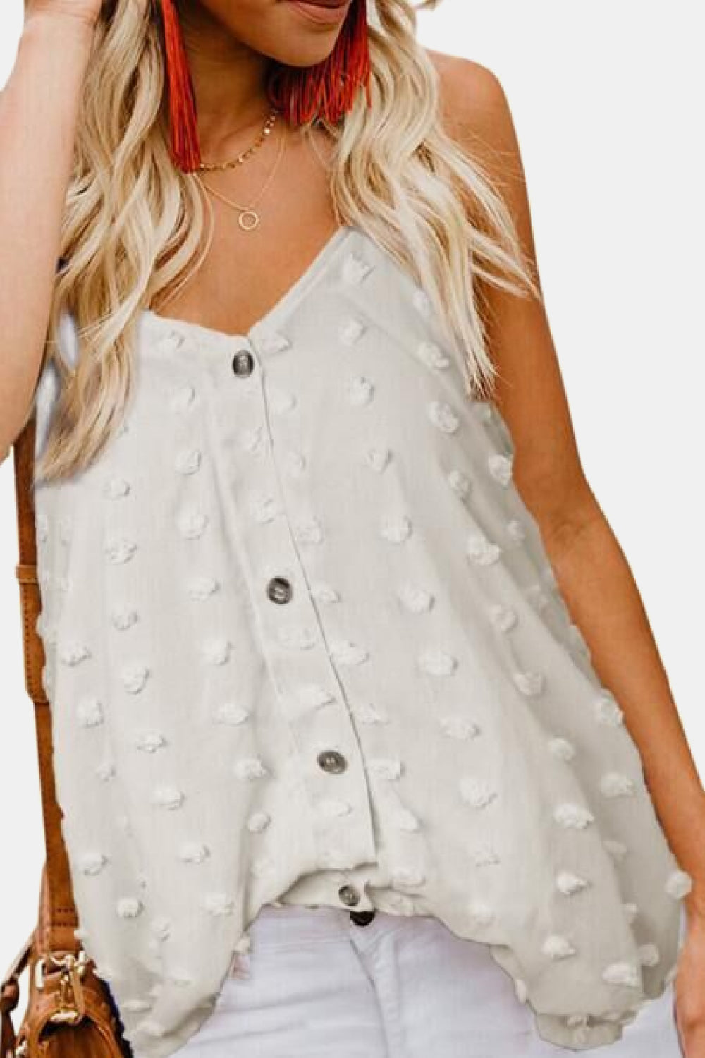 Honeybee Mumford's Swiss Dot V-Neck Buttoned Cami