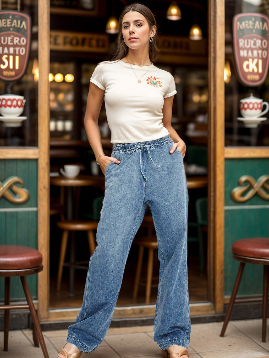 Honeybee Mumford's Drawstring Straight Jeans with Pockets